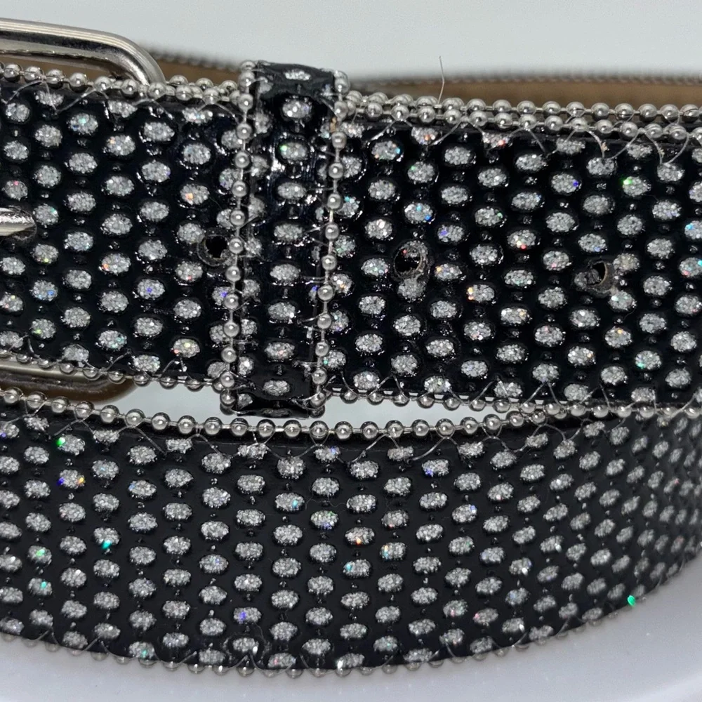 BLACK RHINESTONE BELT Western Y2K Women's Emo Goth‎ Studded Silver Streetwear 2X